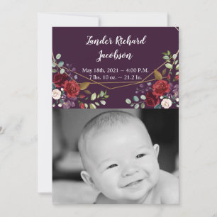 5x7 Faire-part de naissance photo Armée Plum viole