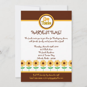 5x7 Fall Autumn Sun Flower Thanksgiving Invitation