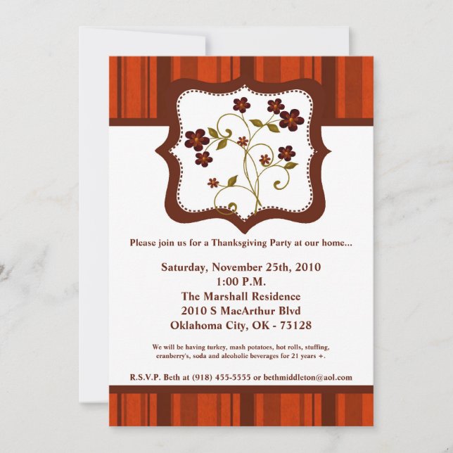 5x7 Fall Flower Floral Thanksgiving Invitation (Front)