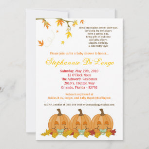 5x7 Fall Leaves TRIPLETS Baby Shower Invitation