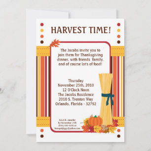 5x7 Fall Leaves Wheat Thanksgiving Invitation