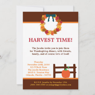 5x7 Fall Leaves Wreath Pum Thanksgiving Invitation
