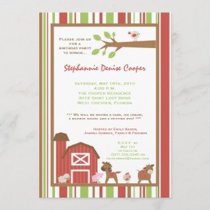 5x7 Farm Red Barn Animal Birthday Party Invitation