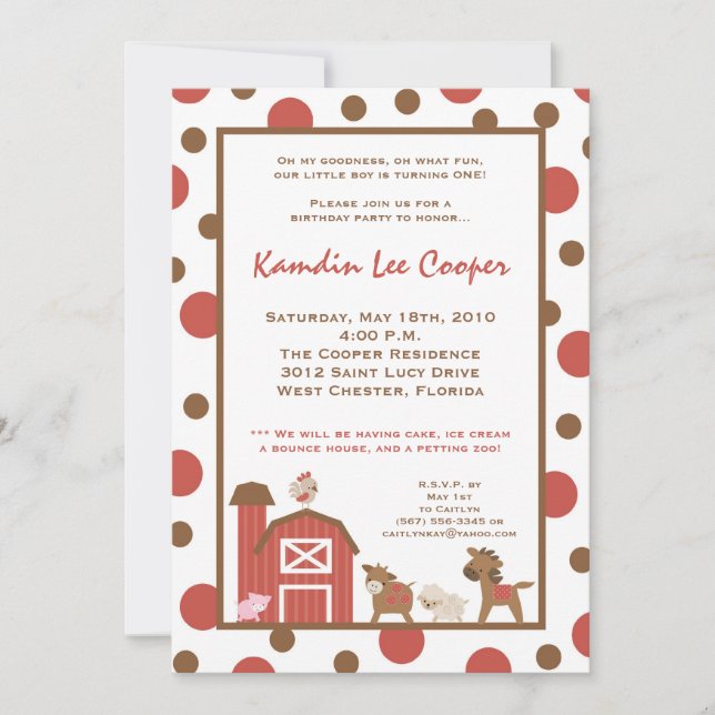 5x7 Farm Red Barn Cow Invitation de fête d'anniver (Devant)