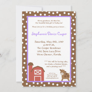 5x7 Farm Red Barn Cow Invitation de fête d'anniver