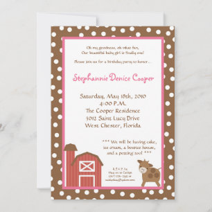 5x7 Farm Red Barn Cow Invitation de fête d'anniver