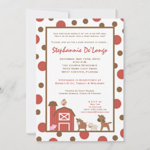 5x7 Farm RedBarn Cow Animal Baby Shower Invitation
