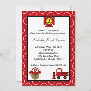 5x7 Fire Dog Firetruck Birthday Party Invitation