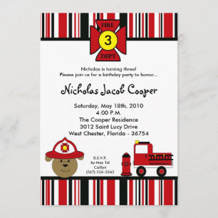 5x7 Fire Dog Firetruck Birthday Party Invitation