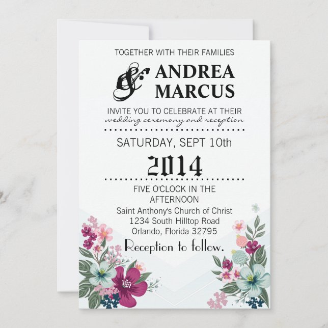 5x7 Fleurs tropicales Faire-part de mariage sur Om (Devant)