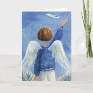 5x7 Folded Greeting Card-Angel Woman and Airplane Card