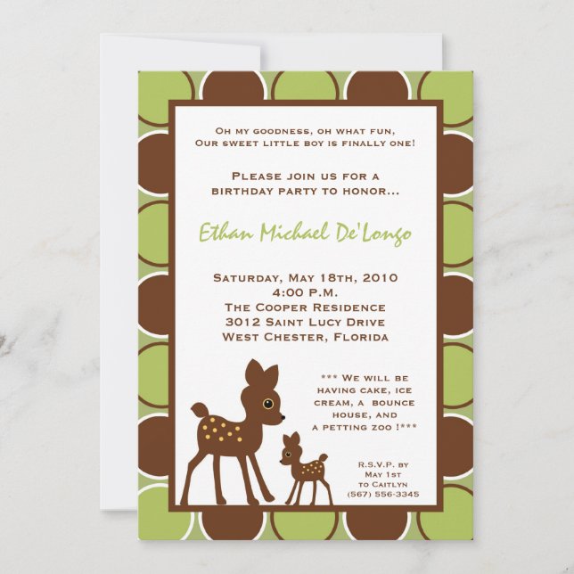 5x7 Forrest Mom Baby Deer Birthday Part Invitation (Front)