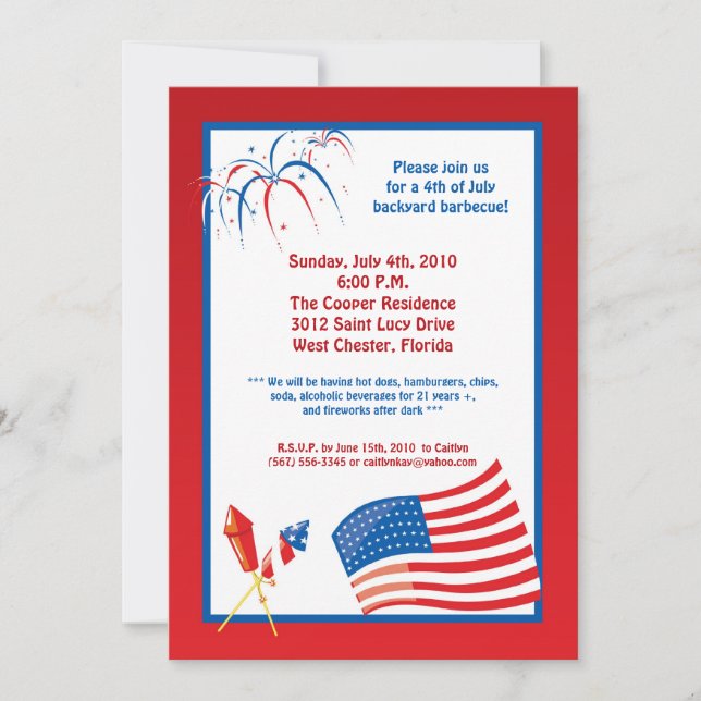 5x7 Fourth 4th of July Party Barbecue Invitation (Front)