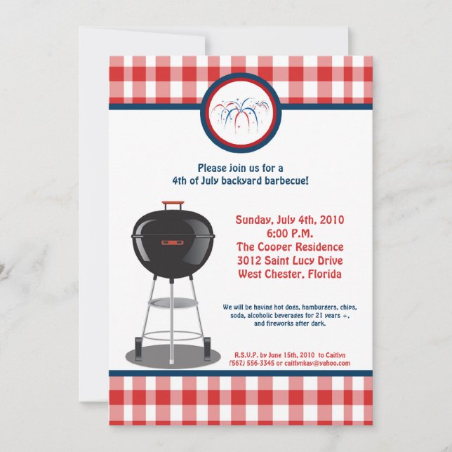 5x7 Fourth 4th of July Party Barbecue Invitation (Front)
