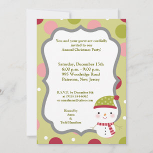 5x7 Frosty Snowman Polka Dot BG Invitation