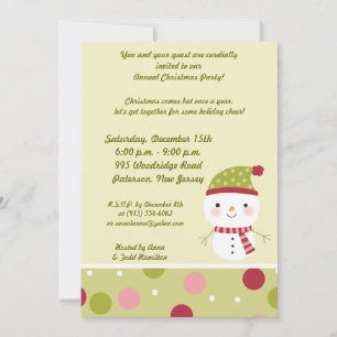 5x7 Frosty Snowman Polka Dot BG Invitation