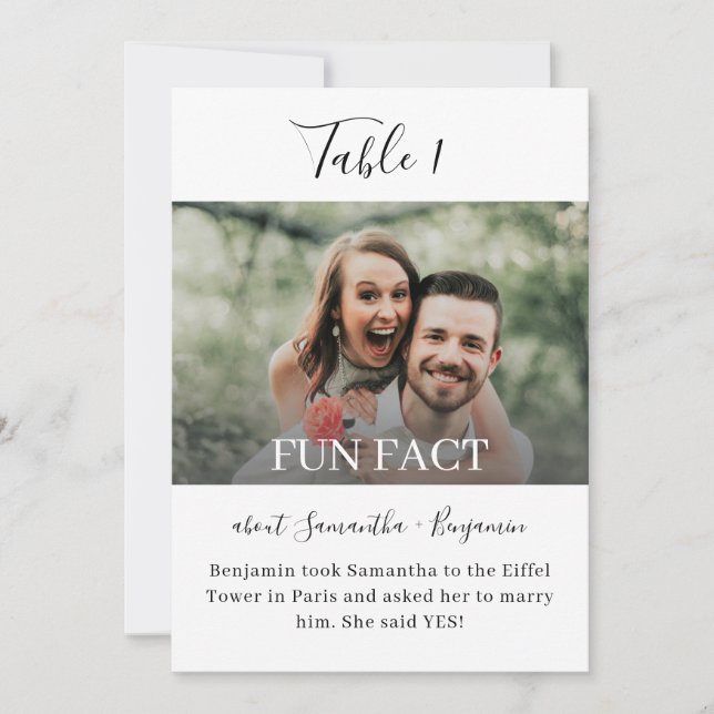 5x7 Fun Facts Photo Wedding Table Numbers (Front)