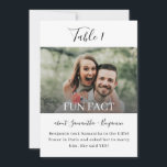 5x7 Fun Facts Photo Wedding Table Numbers<br><div class="desc">These creative, Fun Facts about the bride and groom wedding table numbers (5x7 format) will entertain your reception guest with fun and interesting information about your love story and personalities. The black and white design features hand-lettered calligraphy script and a classic serif font as well as one of your photos....</div>