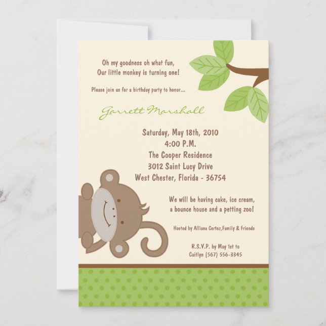 5x7 Funky Monkey Jungle Zoo Invitation d'anniversa (Devant)