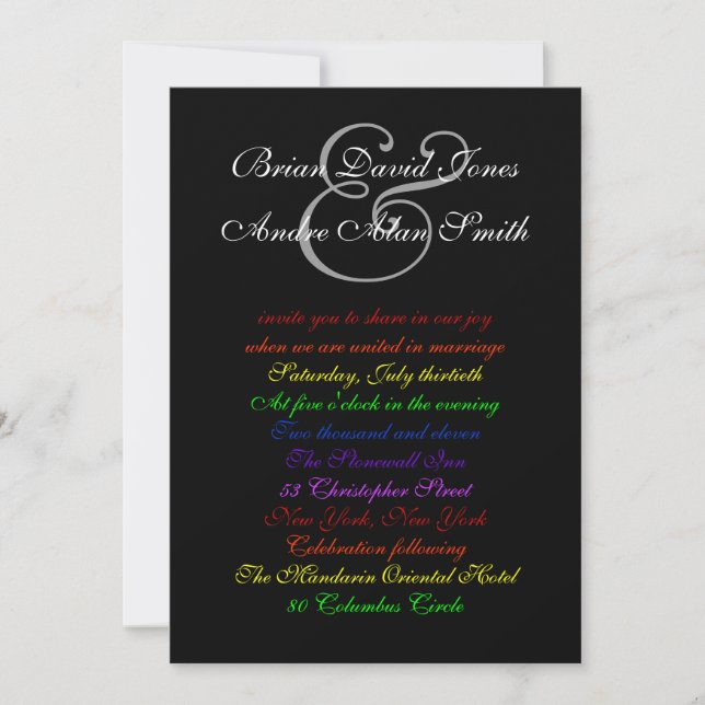 5x7 Gay Wedding Rainbow LGBT Pride Basic Paper Invitation (Front)