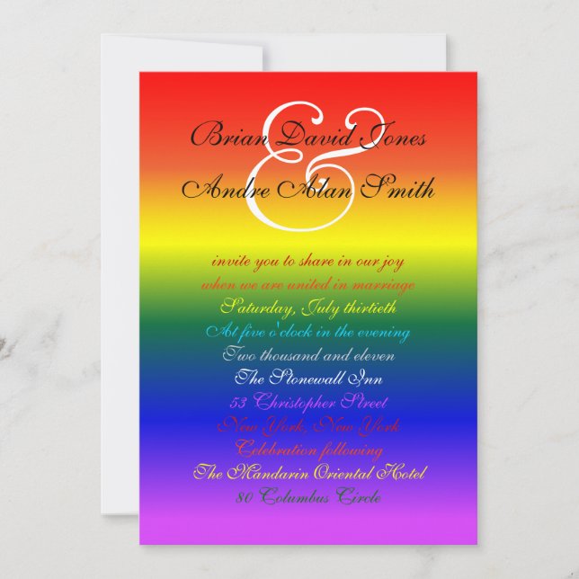 5x7 Gay Wedding Rainbow LGBT Pride Basic Paper Invitation (Front)