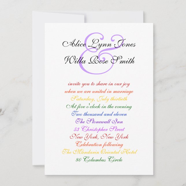 5x7 Gay Wedding Rainbow LGBT Pride Basic Paper Invitation (Front)