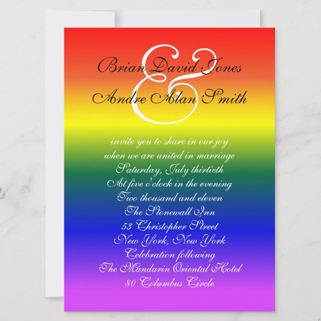 5x7 Gay Wedding Rainbow LGBT Pride Basic Paper Invitation (Front)