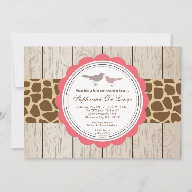 5x7 Giraffe Bird Couple Baby Shower Invitation (Front)