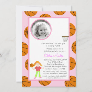 5x7 Girl Basket Ball Birthday Shower Invitation
