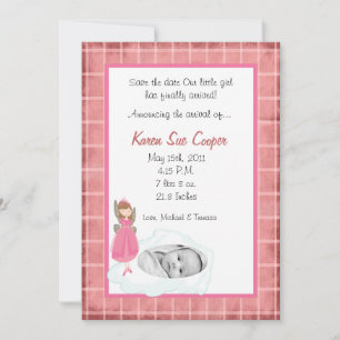 5x7 Girl Circle PHOTO on Cloud Birth Announcement
