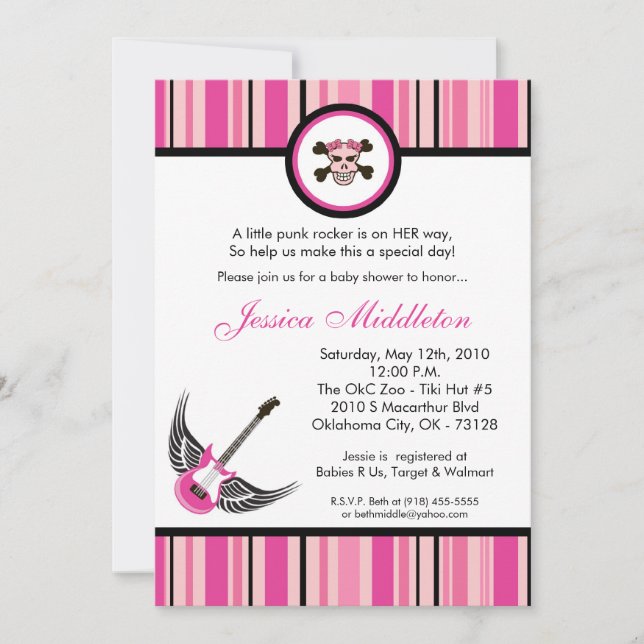 5x7 Girl Girly Punk Rocker Baby Shower Invitation (Front)