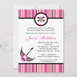 5x7 Girl Girly Punk Rocker Baby Shower Invitation