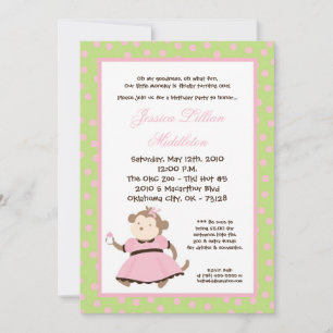 5x7 Girl Monkey Bottle Birthday Party Invitation
