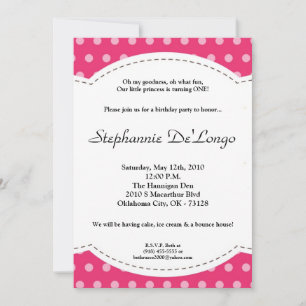 5x7 Girl Pink Polkadot Poke Birthday Invitation
