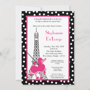 5x7 Girl Pink Poodle Paris Baby shower Invitation