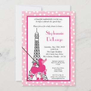 5x7 Girl Pink Poodle Paris Baby shower Invitation