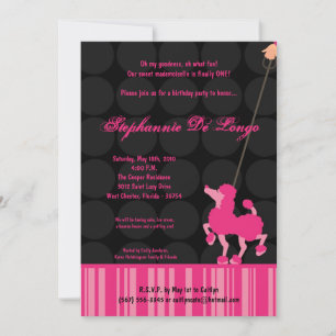 5x7 Girl Pink Poodle Paris Birthday Par Invitation
