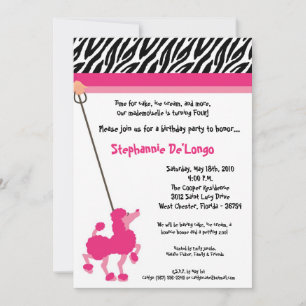 5x7 Girl Pink Poodle Paris Birthday Par Invitation