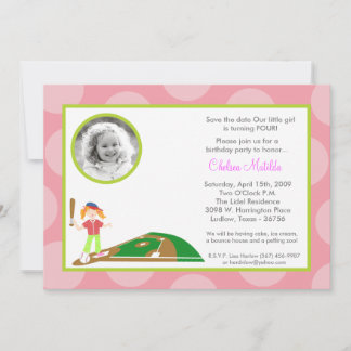 5x7 Girl Pink Soft Ball Birthday Shower Invitation