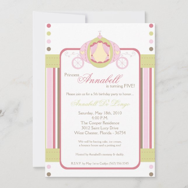 5x7 Girl Princess Carrie Invitation Anniversaire (Devant)