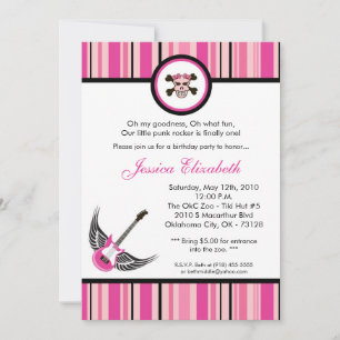 5x7 Girl Punk Rocker Birthday Party Invitation