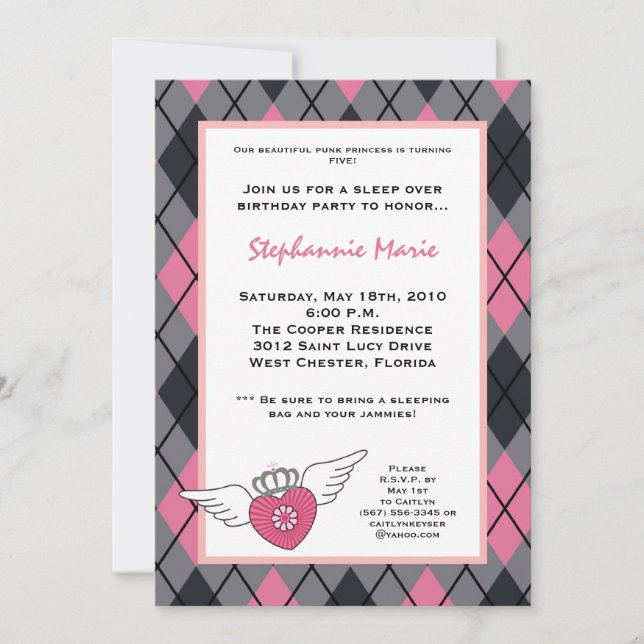 5x7 Girl Punk Tattoo EMO Birthday Party Invitation (Front)