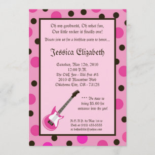 5x7 Girl Rocker Guitar Birthday Party Invitation