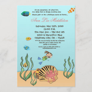 5x7 Girl Under the Sea  Birthday Party Invitation