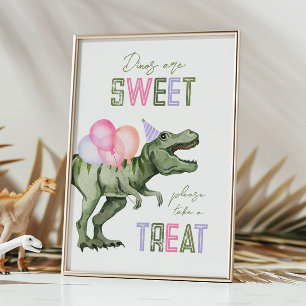 5x7 Girl's Dinosaur Treat Sign Card 