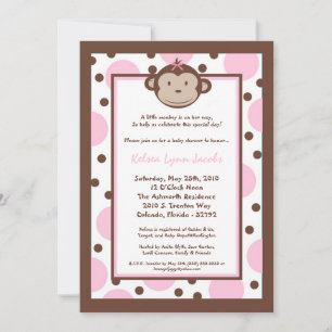 5x7 Girly Modern Mod Monkey Baby Shower Invitation