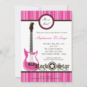 5x7 Girly Pink Rock Guitar Baby Shower Invitation