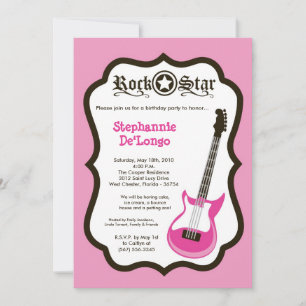 5x7 Girly Pink Rock Guitar Birthday Par Invitation