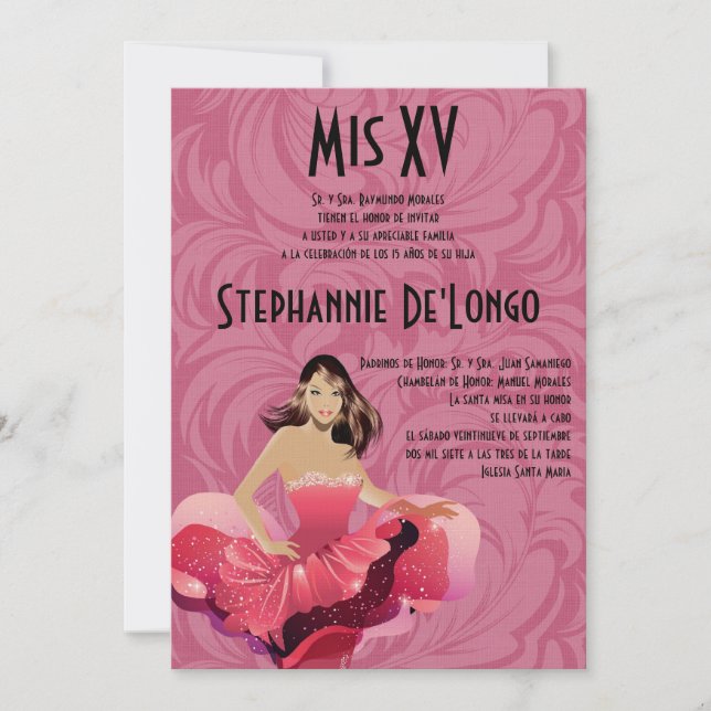 5x7 Glamor Girl Quinceanera Invitation Anniversair (Devant)