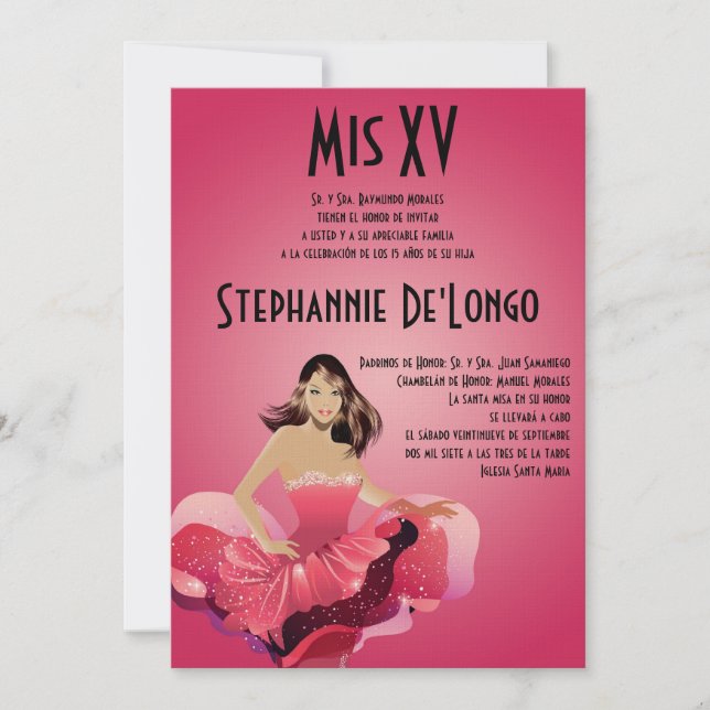 5x7 Glamor Girl Quinceanera Invitation Anniversair (Devant)